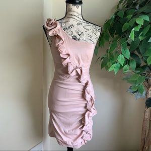 Hailey Logan One Shoulder Diagonal Floral Dress Pink Sz 7/8